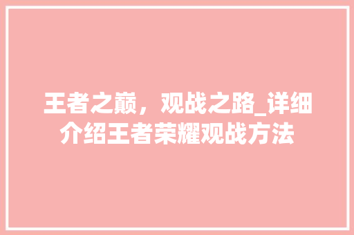 王者之巅，观战之路_详细介绍王者荣耀观战方法