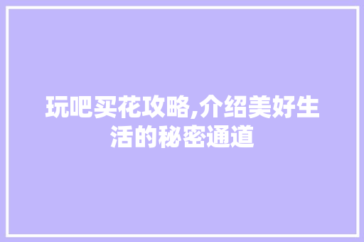 玩吧买花攻略,介绍美好生活的秘密通道