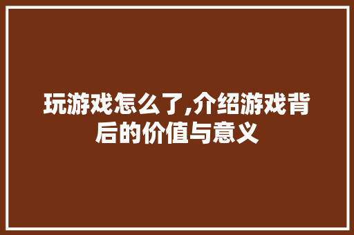 玩游戏怎么了,介绍游戏背后的价值与意义 服务器/数据库