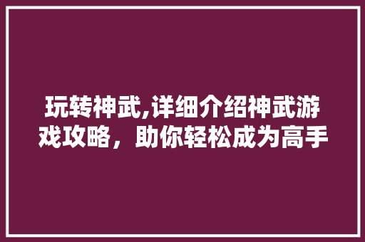 玩转神武,详细介绍神武游戏攻略，助你轻松成为高手！ 建站教程