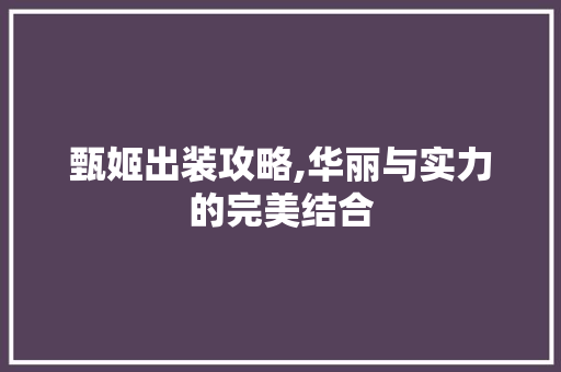 甄姬出装攻略,华丽与实力的完美结合 服务器/数据库