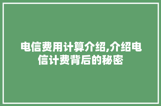 电信费用计算介绍,介绍电信计费背后的秘密