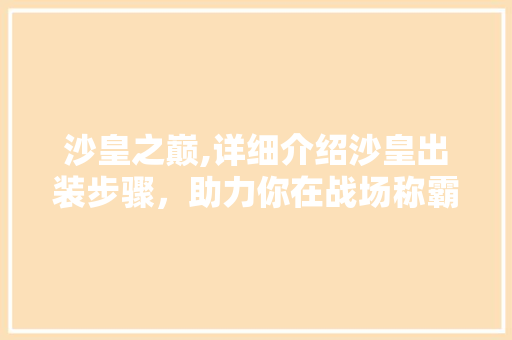 沙皇之巅,详细介绍沙皇出装步骤，助力你在战场称霸一方 友链在线