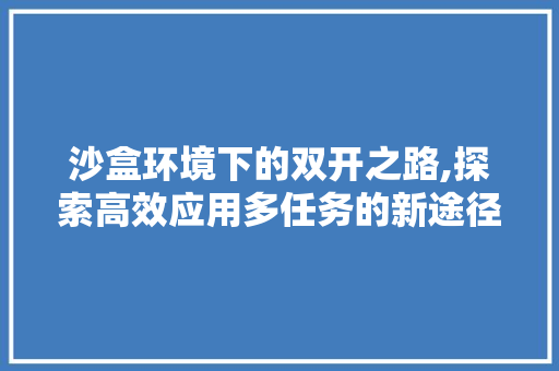 沙盒环境下的双开之路,探索高效应用多任务的新途径 WordPress教程