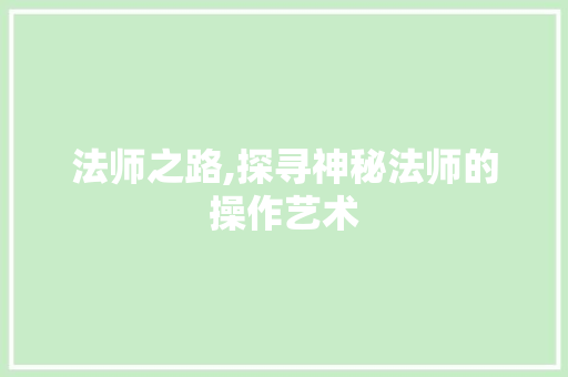 法师之路,探寻神秘法师的操作艺术 建站教程