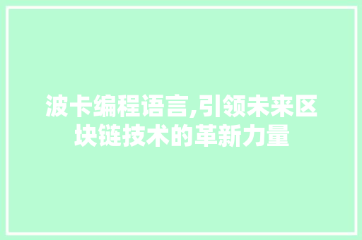 波卡编程语言,引领未来区块链技术的革新力量