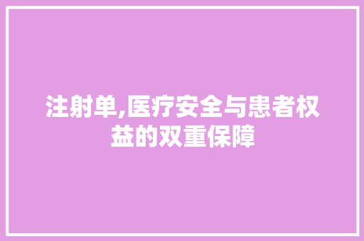 注射单,医疗安全与患者权益的双重保障 建站教程