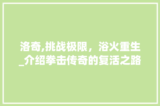 洛奇,挑战极限，浴火重生_介绍拳击传奇的复活之路
