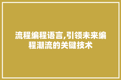 流程编程语言,引领未来编程潮流的关键技术