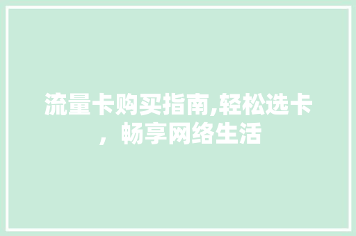 流量卡购买指南,轻松选卡，畅享网络生活