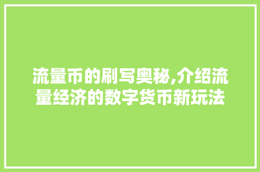 流量币的刷写奥秘,介绍流量经济的数字货币新玩法
