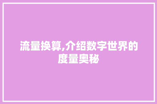 流量换算,介绍数字世界的度量奥秘