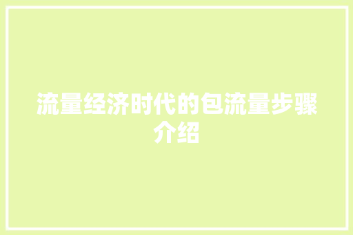 流量经济时代的包流量步骤介绍 建站教程