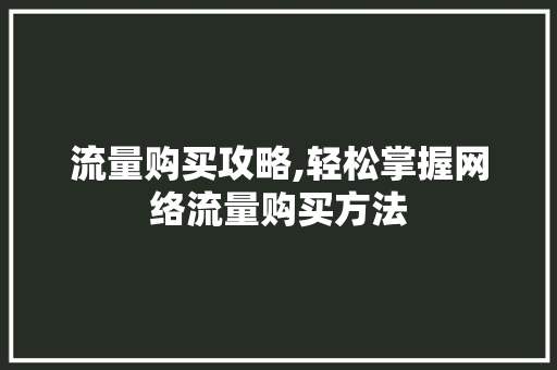 流量购买攻略,轻松掌握网络流量购买方法 建站教程