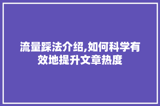 流量踩法介绍,如何科学有效地提升文章热度
