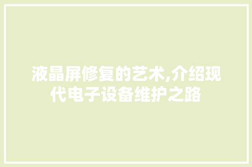 液晶屏修复的艺术,介绍现代电子设备维护之路 建站教程