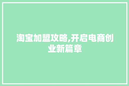 淘宝加盟攻略,开启电商创业新篇章