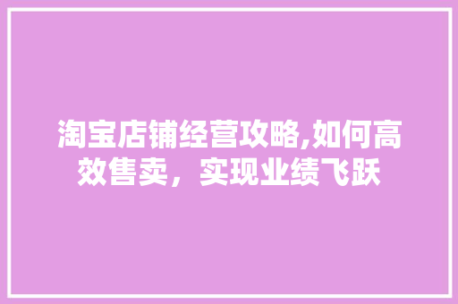 淘宝店铺经营攻略,如何高效售卖，实现业绩飞跃
