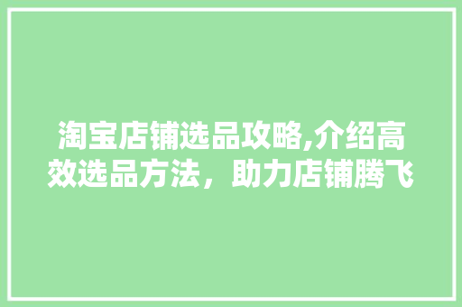 淘宝店铺选品攻略,介绍高效选品方法，助力店铺腾飞