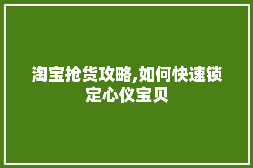 淘宝抢货攻略,如何快速锁定心仪宝贝