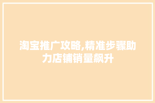 淘宝推广攻略,精准步骤助力店铺销量飙升
