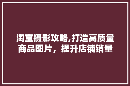淘宝摄影攻略,打造高质量商品图片，提升店铺销量
