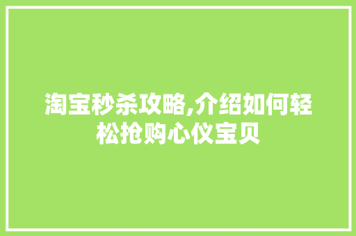 淘宝秒杀攻略,介绍如何轻松抢购心仪宝贝 友链在线