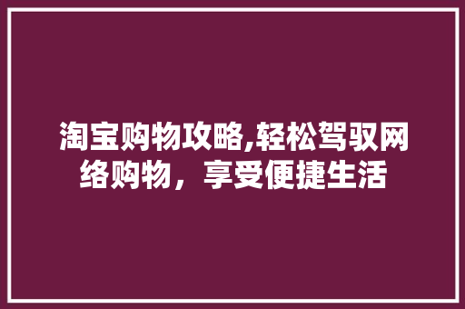 淘宝购物攻略,轻松驾驭网络购物，享受便捷生活