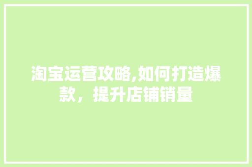 淘宝运营攻略,如何打造爆款，提升店铺销量