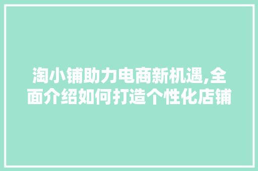 淘小铺助力电商新机遇,全面介绍如何打造个性化店铺