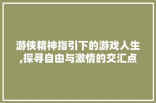 游侠精神指引下的游戏人生,探寻自由与激情的交汇点