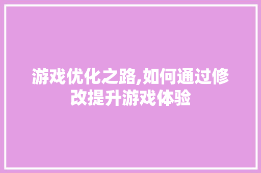 游戏优化之路,如何通过修改提升游戏体验