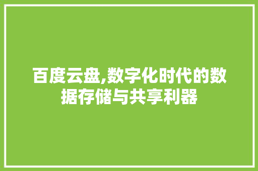 百度云盘,数字化时代的数据存储与共享利器