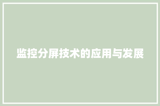 监控分屏技术的应用与发展