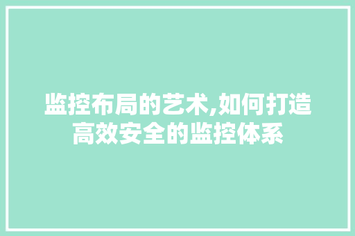 监控布局的艺术,如何打造高效安全的监控体系