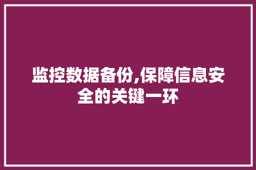 监控数据备份,保障信息安全的关键一环