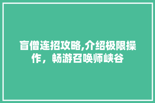 盲僧连招攻略,介绍极限操作，畅游召唤师峡谷