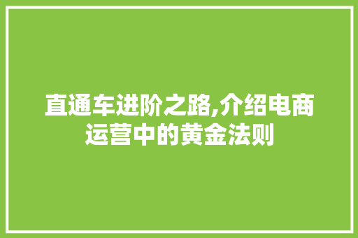 直通车进阶之路,介绍电商运营中的黄金法则 Web前端
