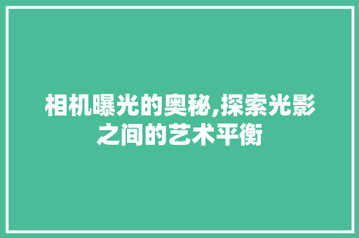 相机曝光的奥秘,探索光影之间的艺术平衡