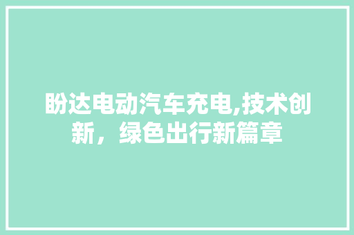 盼达电动汽车充电,技术创新，绿色出行新篇章