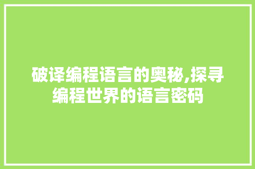 破译编程语言的奥秘,探寻编程世界的语言密码