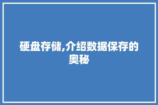 硬盘存储,介绍数据保存的奥秘