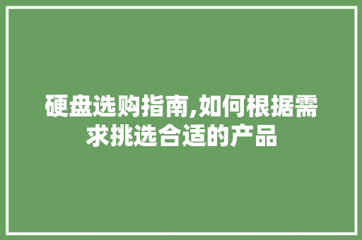 硬盘选购指南,如何根据需求挑选合适的产品