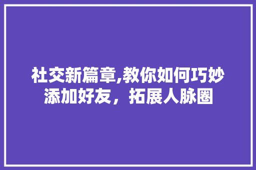 社交新篇章,教你如何巧妙添加好友，拓展人脉圈