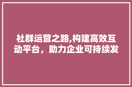 社群运营之路,构建高效互动平台，助力企业可持续发展 SEO教程