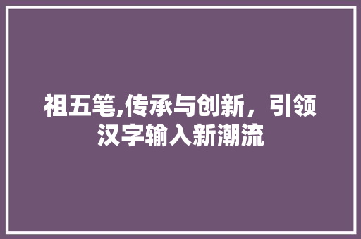 祖五笔,传承与创新，引领汉字输入新潮流