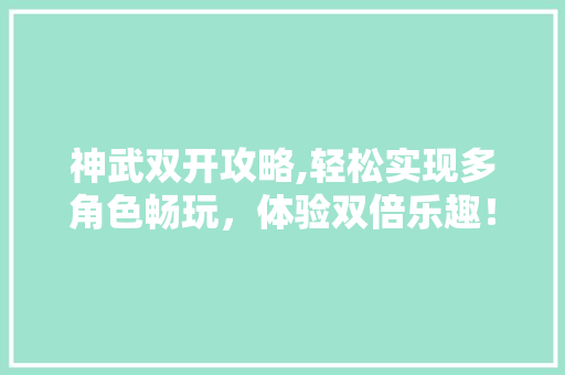 神武双开攻略,轻松实现多角色畅玩，体验双倍乐趣！