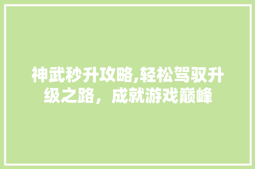 神武秒升攻略,轻松驾驭升级之路，成就游戏巅峰
