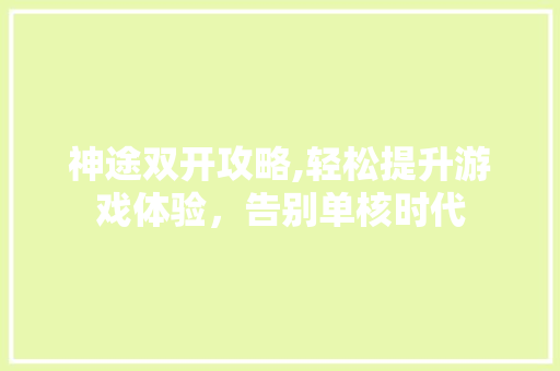 神途双开攻略,轻松提升游戏体验，告别单核时代