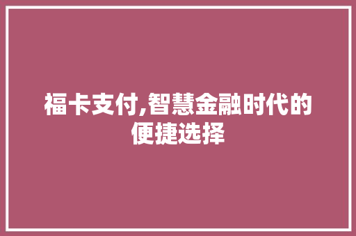 福卡支付,智慧金融时代的便捷选择